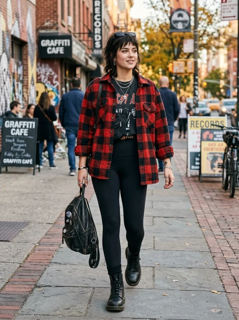  Edgy and Cool Plaid Shacket with Black Leggings