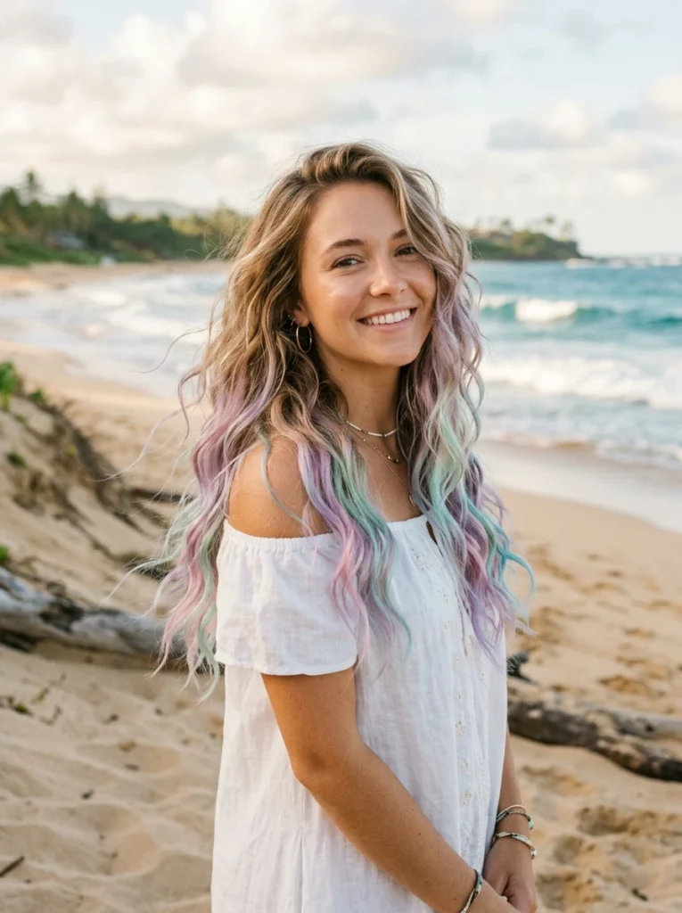  Effortless Beach Waves with Pastel Tips
