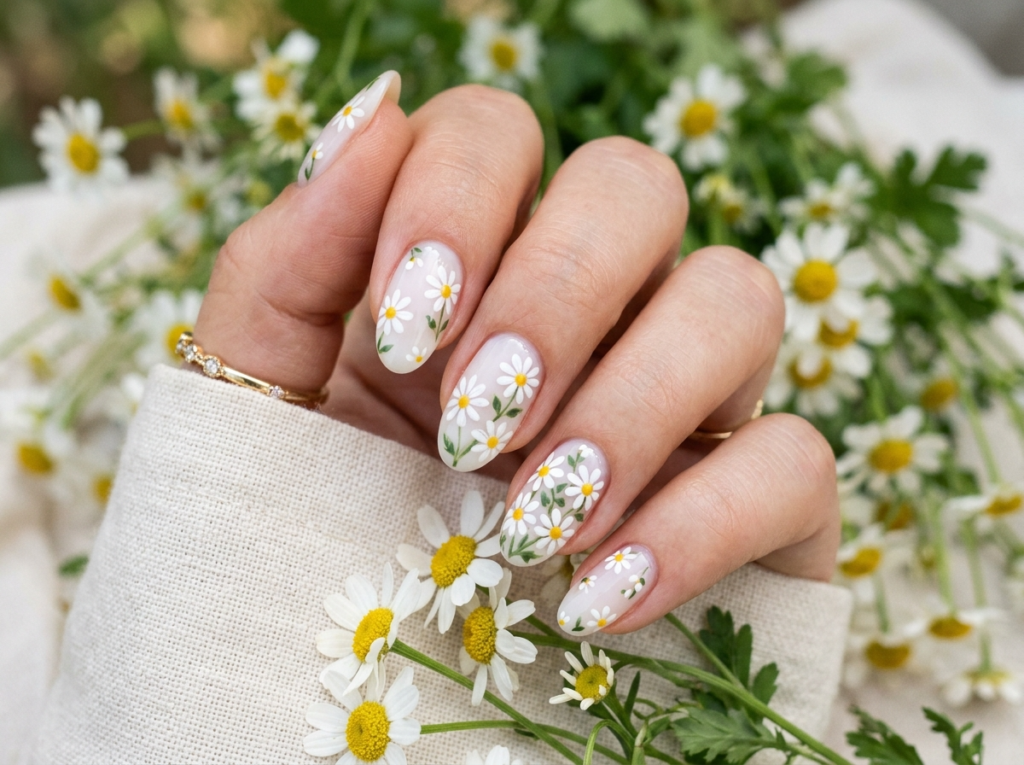 Floral Daisy Nails