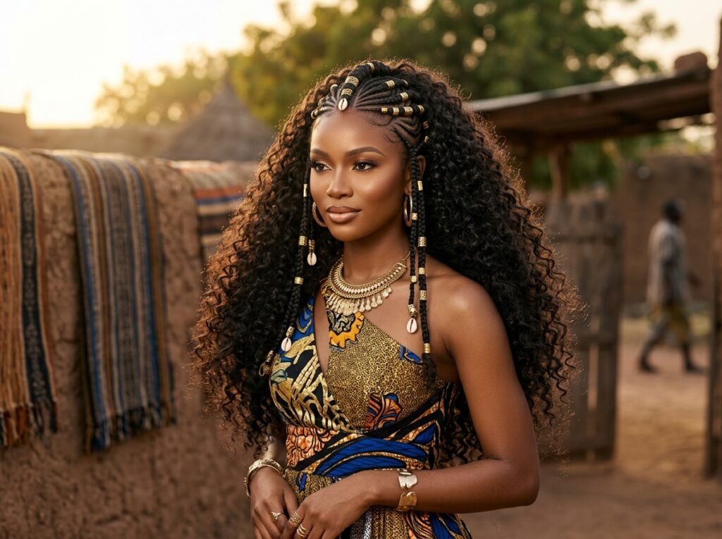 Fulani Braids with Curls Hairstyle