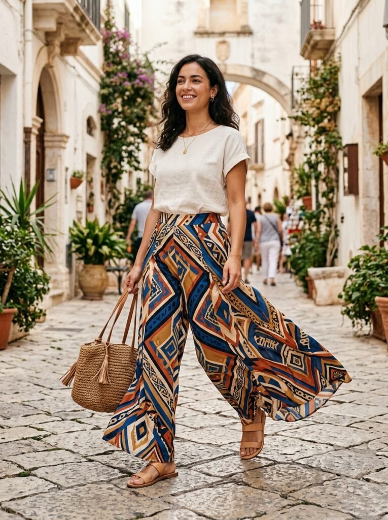 Geometric Pattern Palazzo Pants