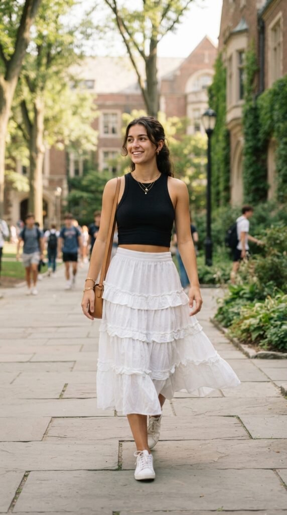 The Tiered Skirt and Crop Top First Day of School Outfit