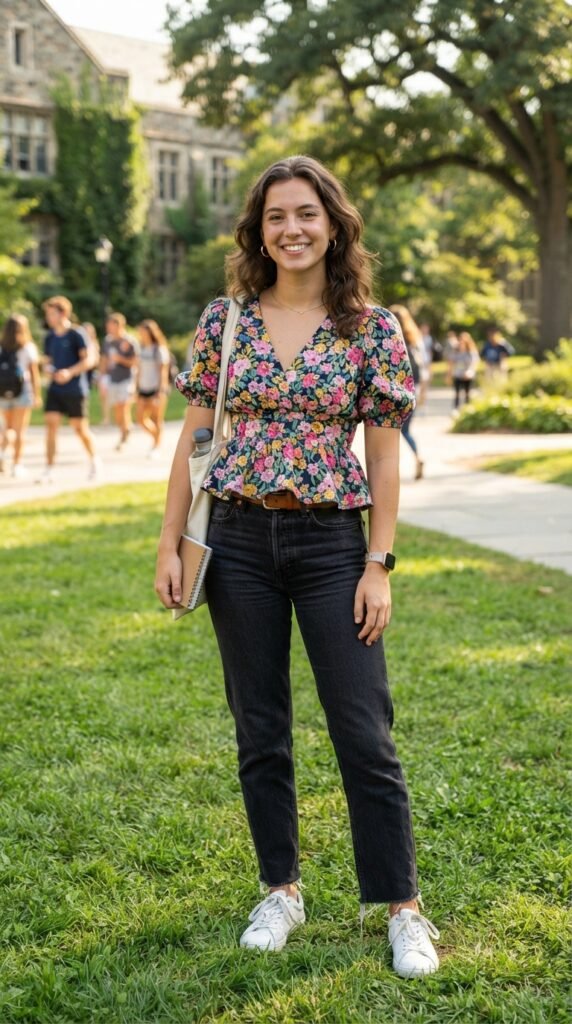 The Peplum Top and Straight Jeans First Day of School Outfit