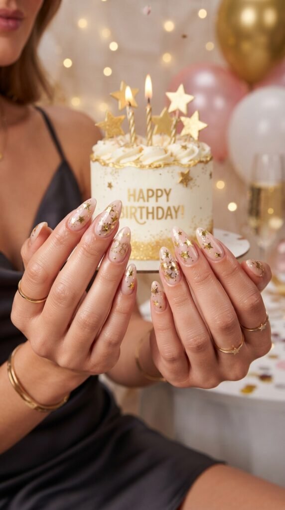 Gold Star Birthday Nails