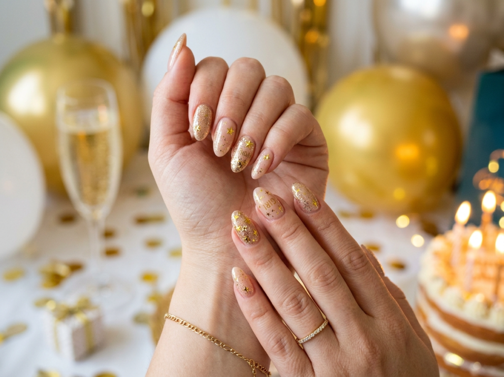 Gold Star Birthday Nails