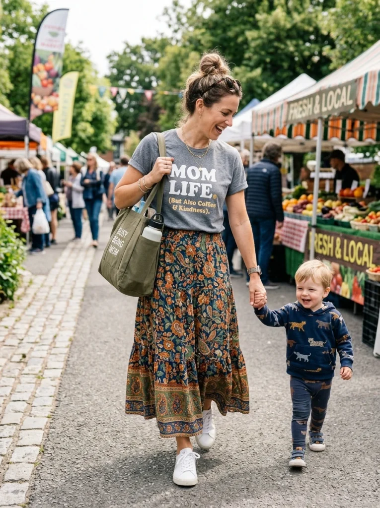 Graphic-Tee-and-Maxi-Skirt-Fun
