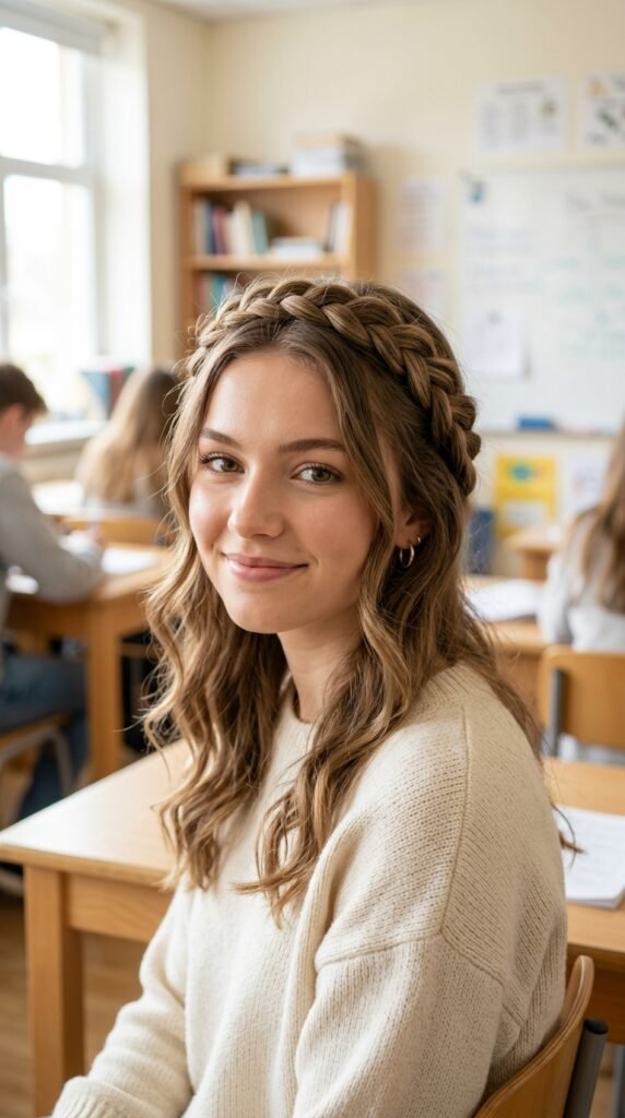 Half-Up Braided Crown Hairstyle