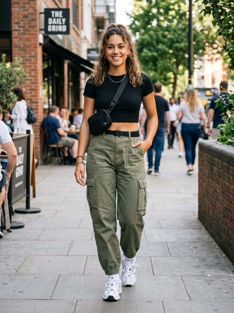 High-Waisted Cargo Pants and Crop Top