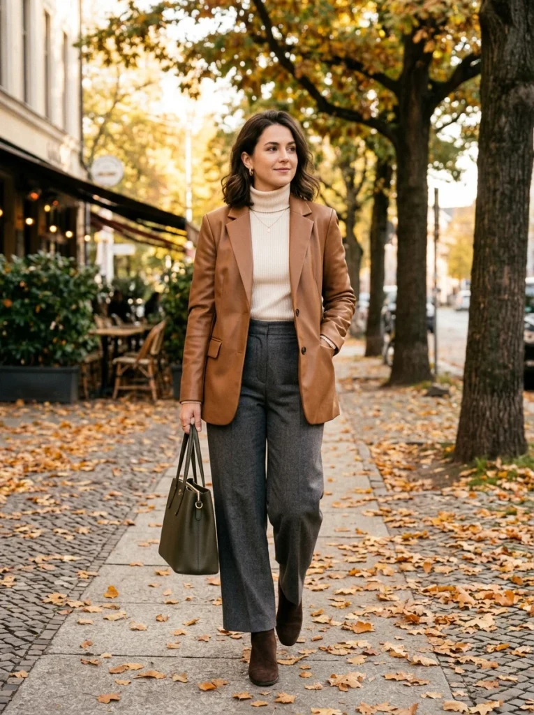 Leather Blazer And Wide-Leg Pants 