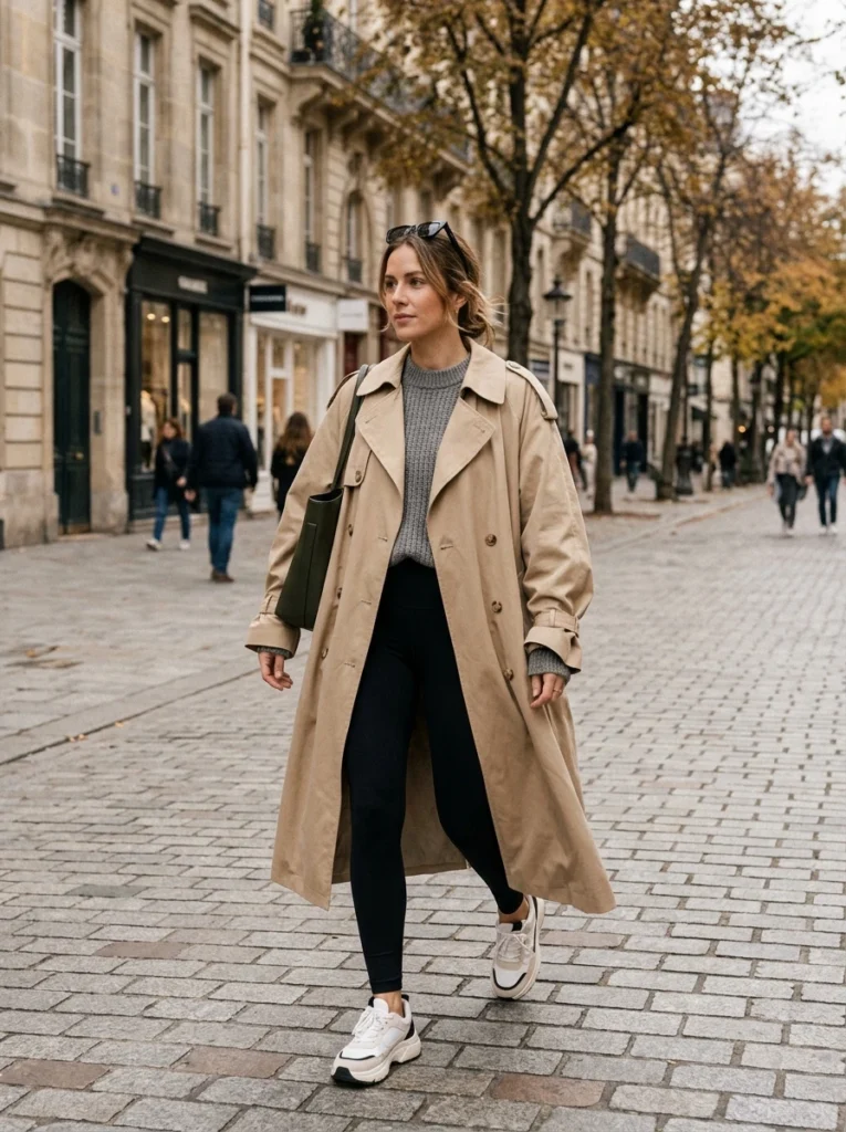 Leggings and Oversized Trench Coat