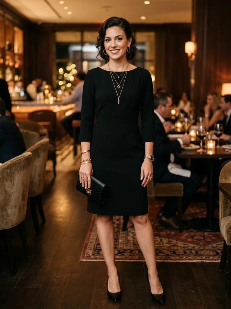 Little Black Dress with Gold Jewelry