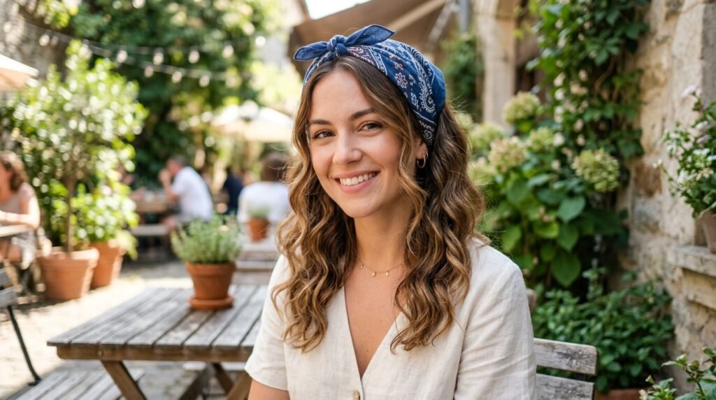 Loose Waves with Bandana Headband Hairstyle
