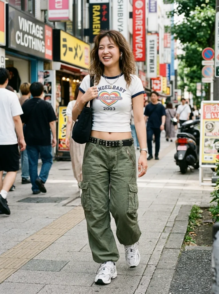  Low-Rise Cargo Pants with Baby Tee