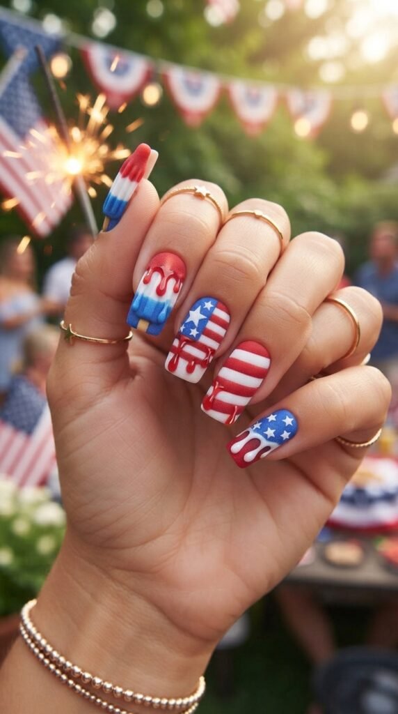 Matte Melting Drip Bomb Pop 4th Nails