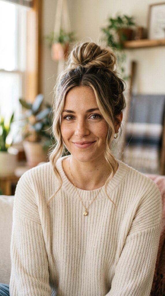 Messy Bun with Face-Framing Strands Hairstyle