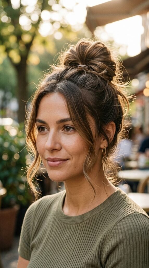 Messy Bun with Face-Framing Strands Hairstyle