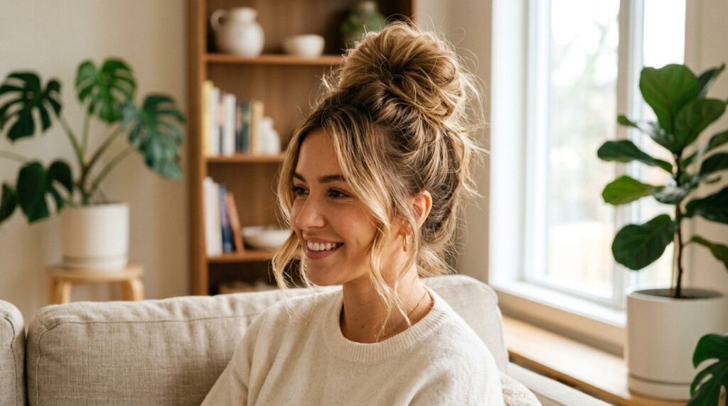 Messy High Bun Hairstyle