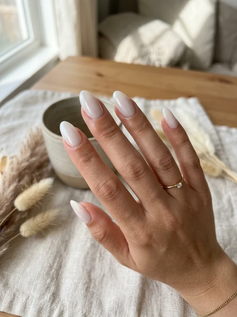 Milky White Glazed Nails