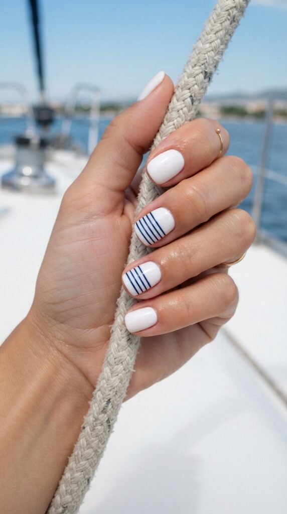 Nautical Stripe Minimalist Nail Art