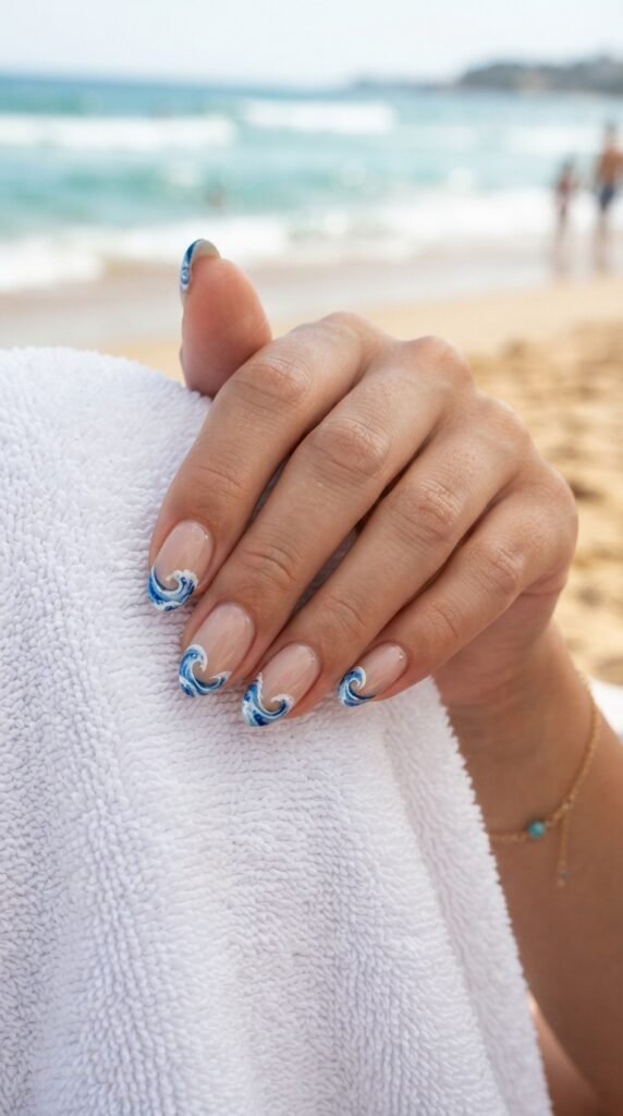 Ocean Wave French Tip Nail Art