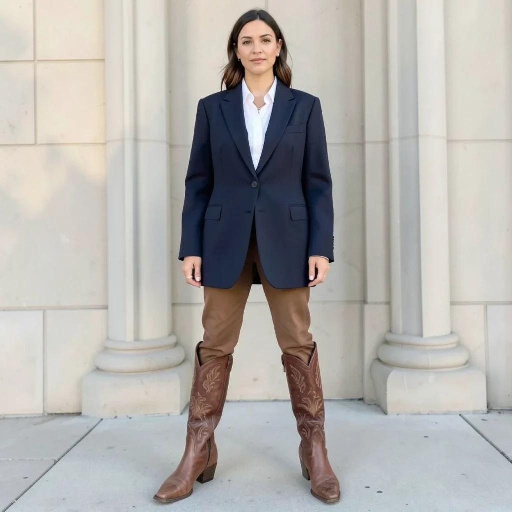 . Oversized Blazer and Tall Western Boots