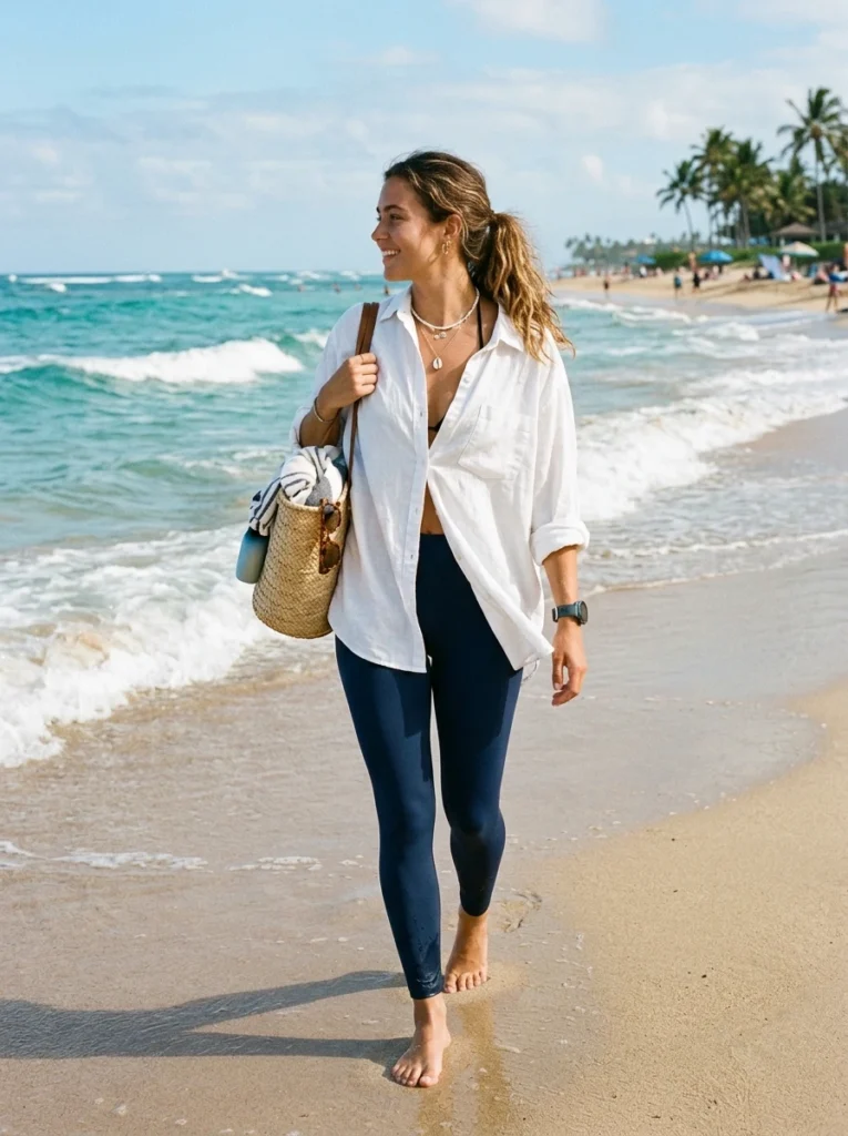 Oversized Button-Down Shirt and Swim Leggings