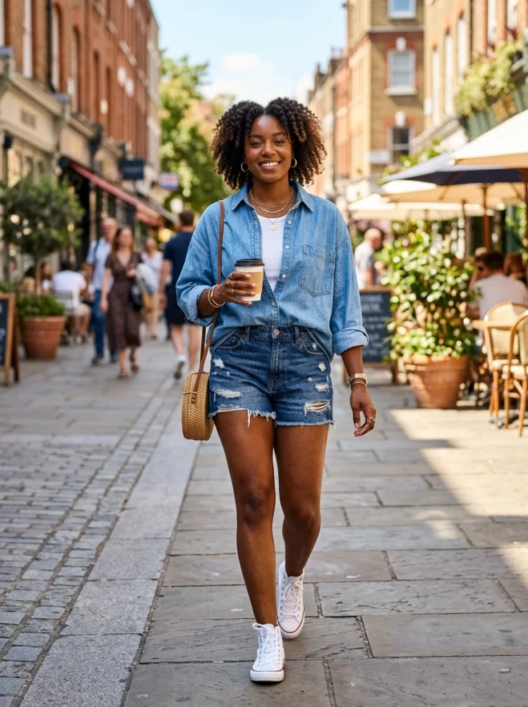 Oversized Button-Down and Denim Shorts
