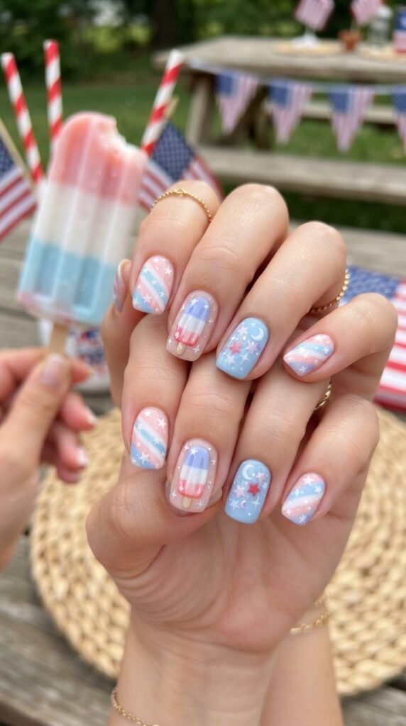 Pastel Rocket Pop Bomb Pop 4th Nails