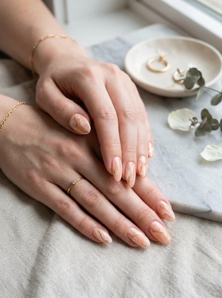 Peach Marble Nails