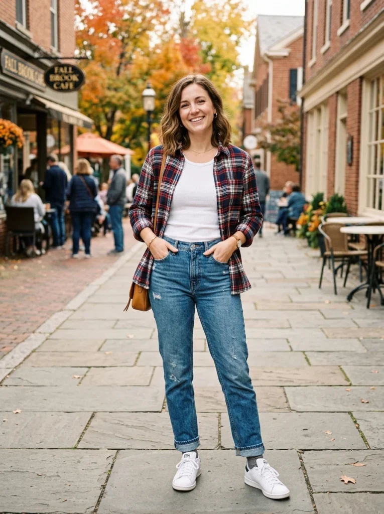  Plaid Button-Down with Ribbed Tank and Jeans