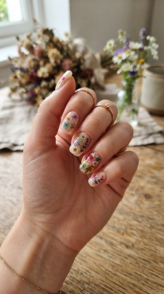 Pressed Floral Accent Nails