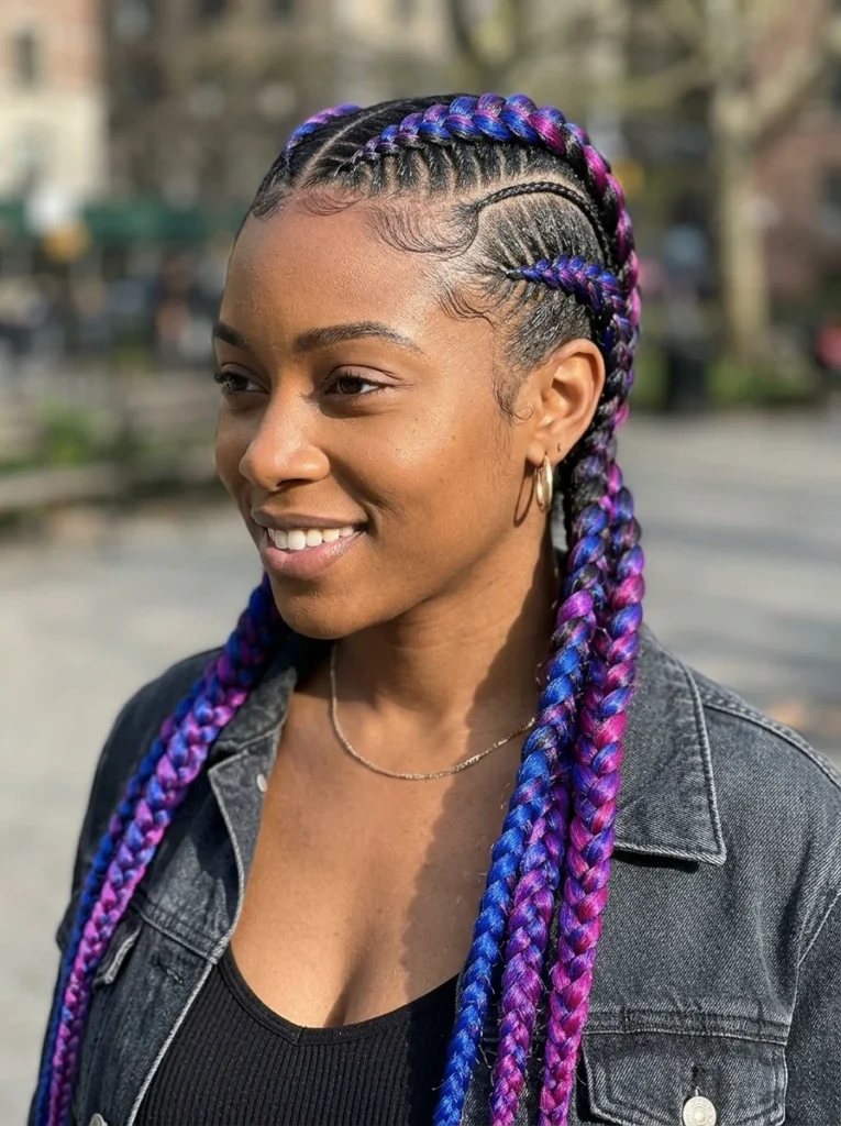  Protective and Stylish Boxer Braids with Colorful Feed-In Hair