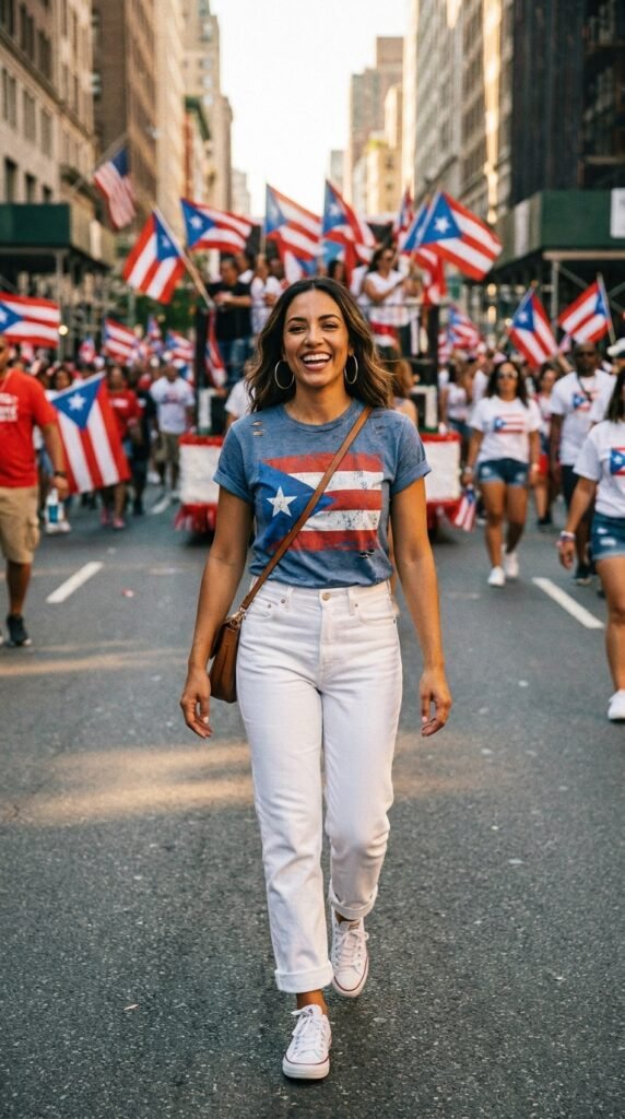 Puerto Rican Flag Tee & White Jeans