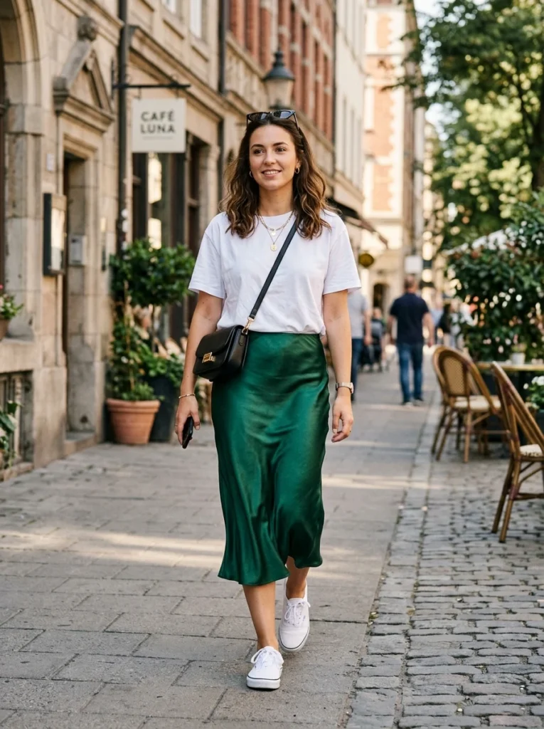 Satin Slip Skirt and Basic Tee
