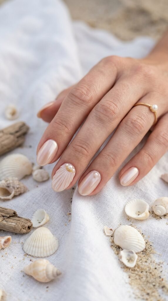 Seashell Pearl Nail Art