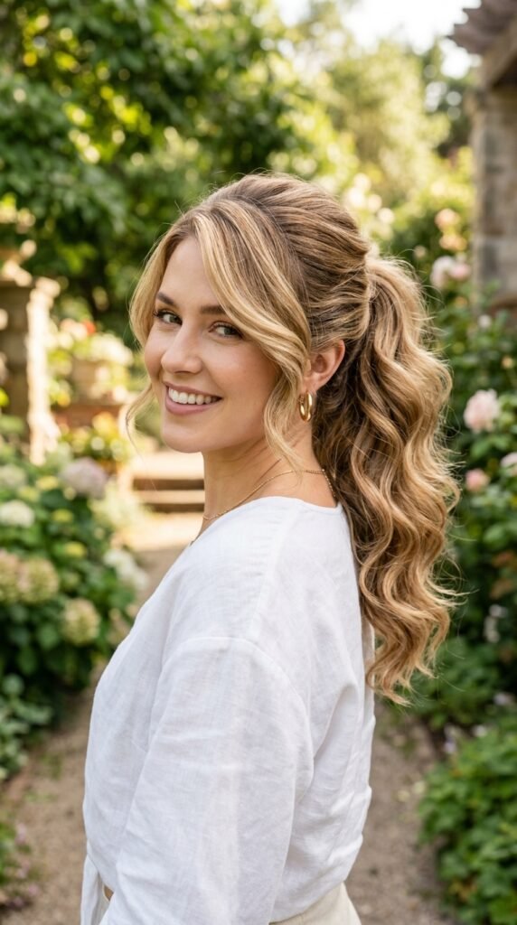 Side-Swept Bouncy Ponytail Hairstyle