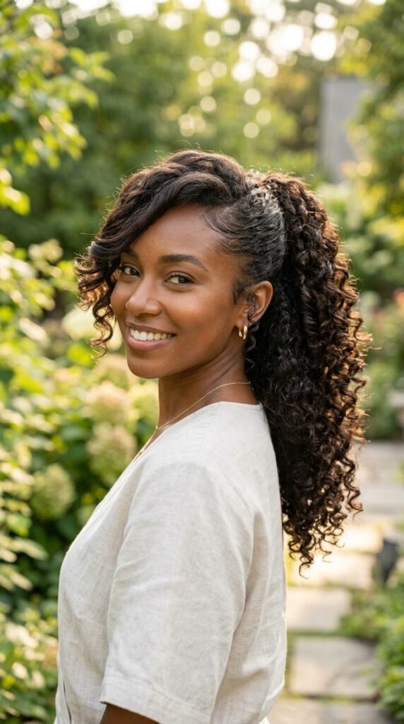 Side-Swept Curly Ponytail Hairstyle