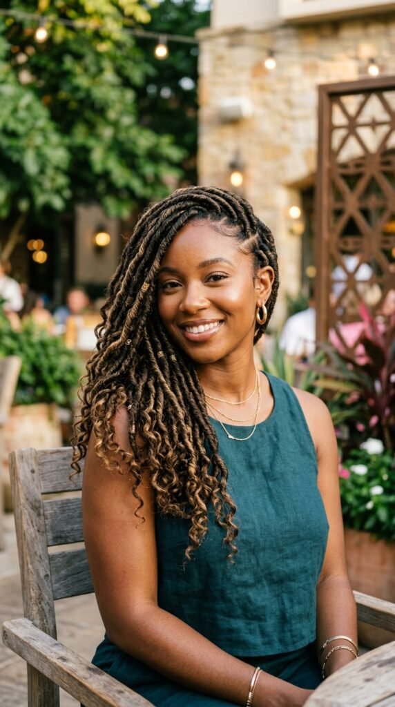 Side-Swept Goddess Locs Hairstyle