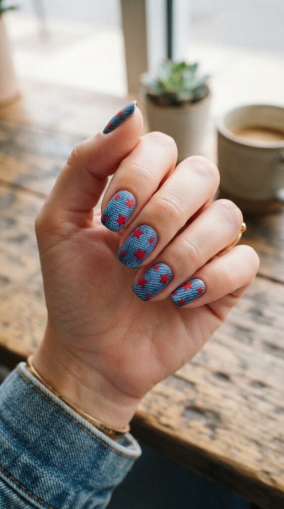 Simple Blue Denim Base with Red Stars