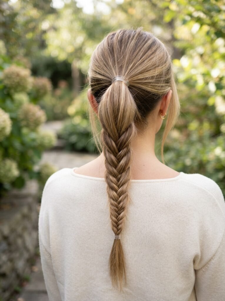 4. Simple Fishtail Braid Ponytail
