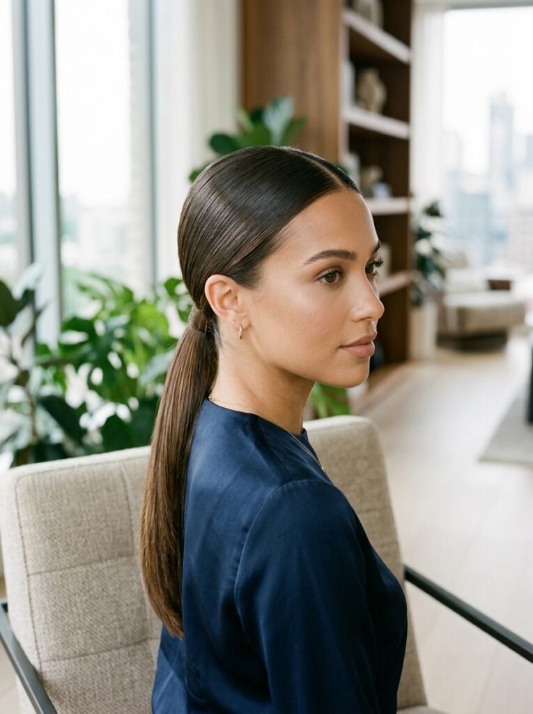 Sleek Low Ponytail with Middle Part