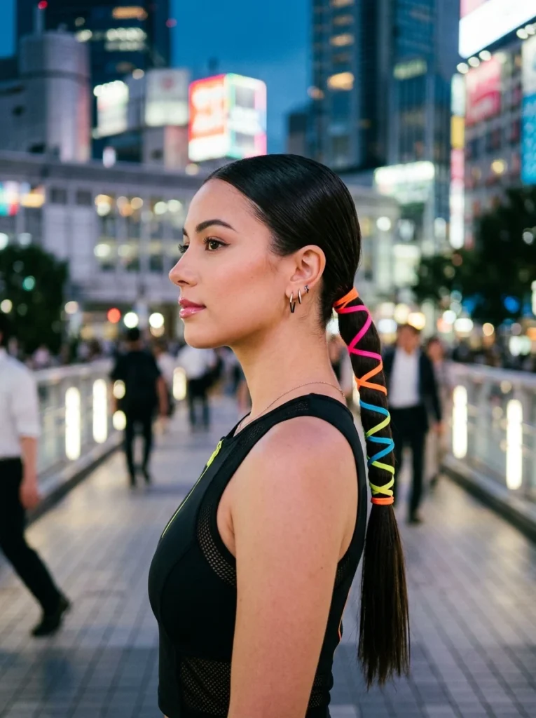  Sleek Low Ponytail with Neon Stripes
