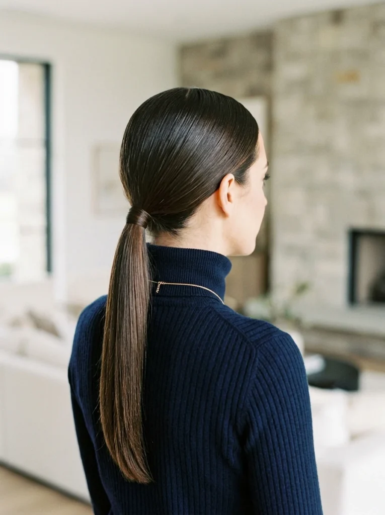 Sleek Low Ponytail with a Middle Part