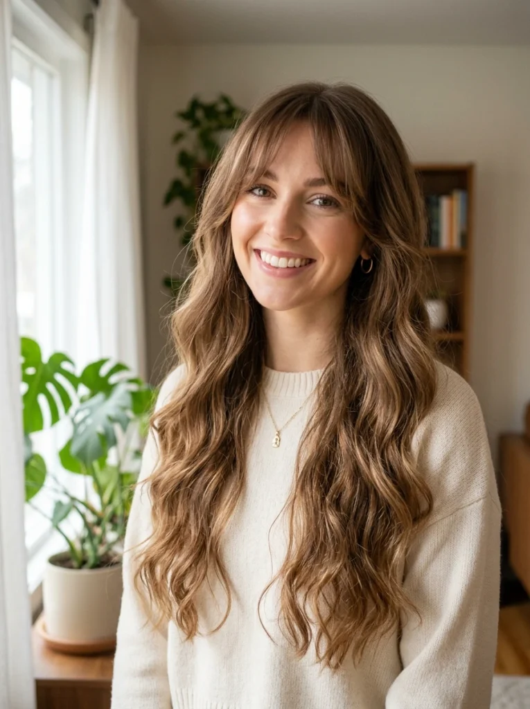 Soft Curtain Bangs and Long Hair