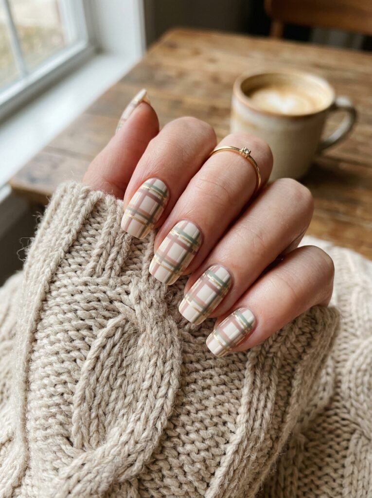 Soft Plaid Pattern Nails