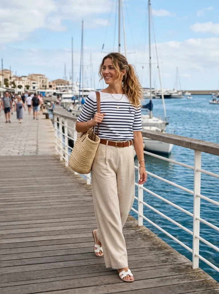 Striped Sailor Top and Wide-Leg Pants