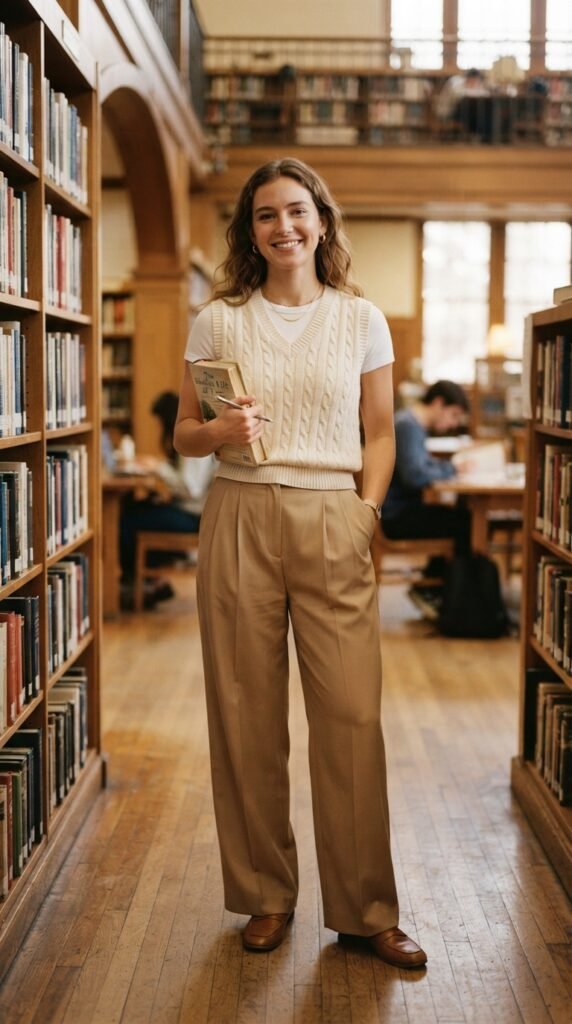 The V-Neck Sweater Vest and Trousers First Day of School Outfit
