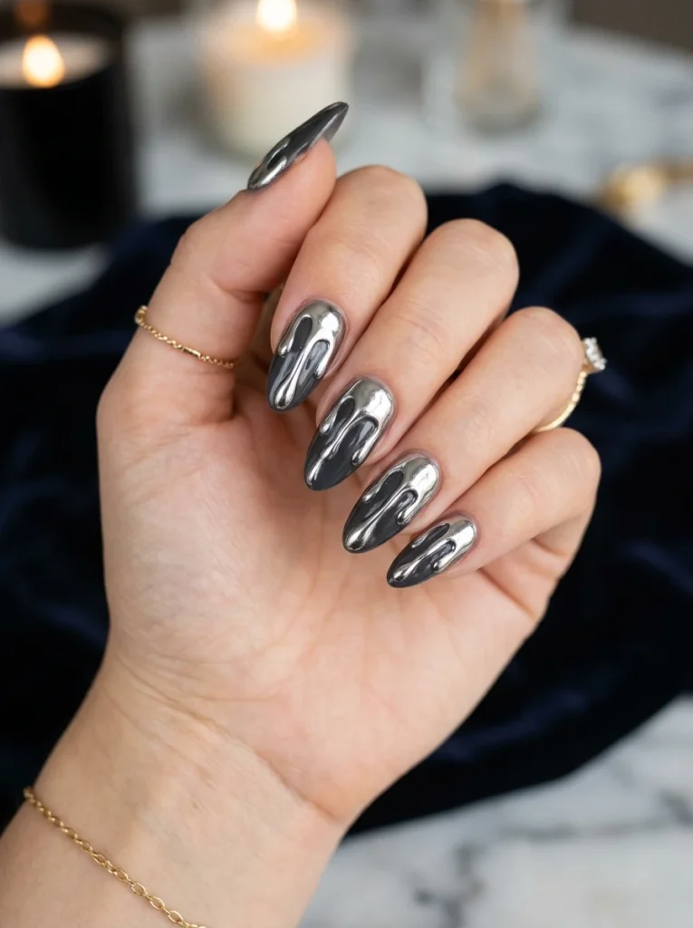 Stylish Metallic Drip Nails