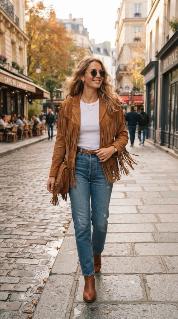 Suede Fringe Jacket and Jeans Outfit