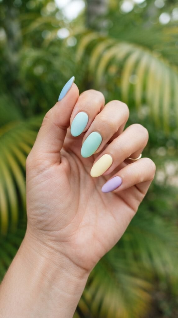 Sun-Bleached Pastel Matte Nail Art